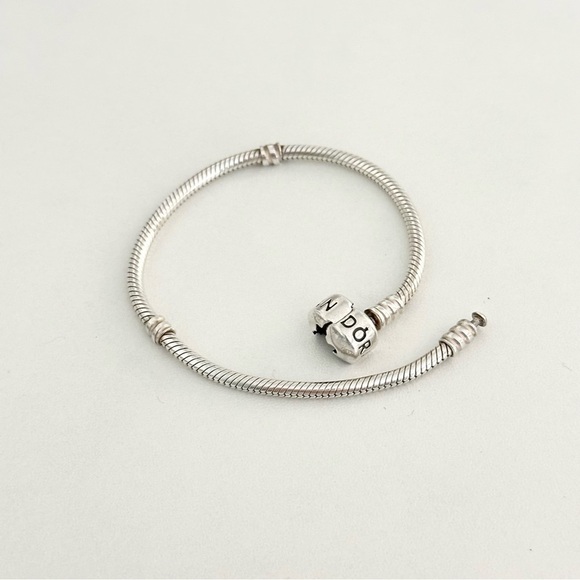 Pandora Sterling Silver Classic Moments Snake Chain Barrel Clasp Bracelet 7.5" - Picture 4 of 5